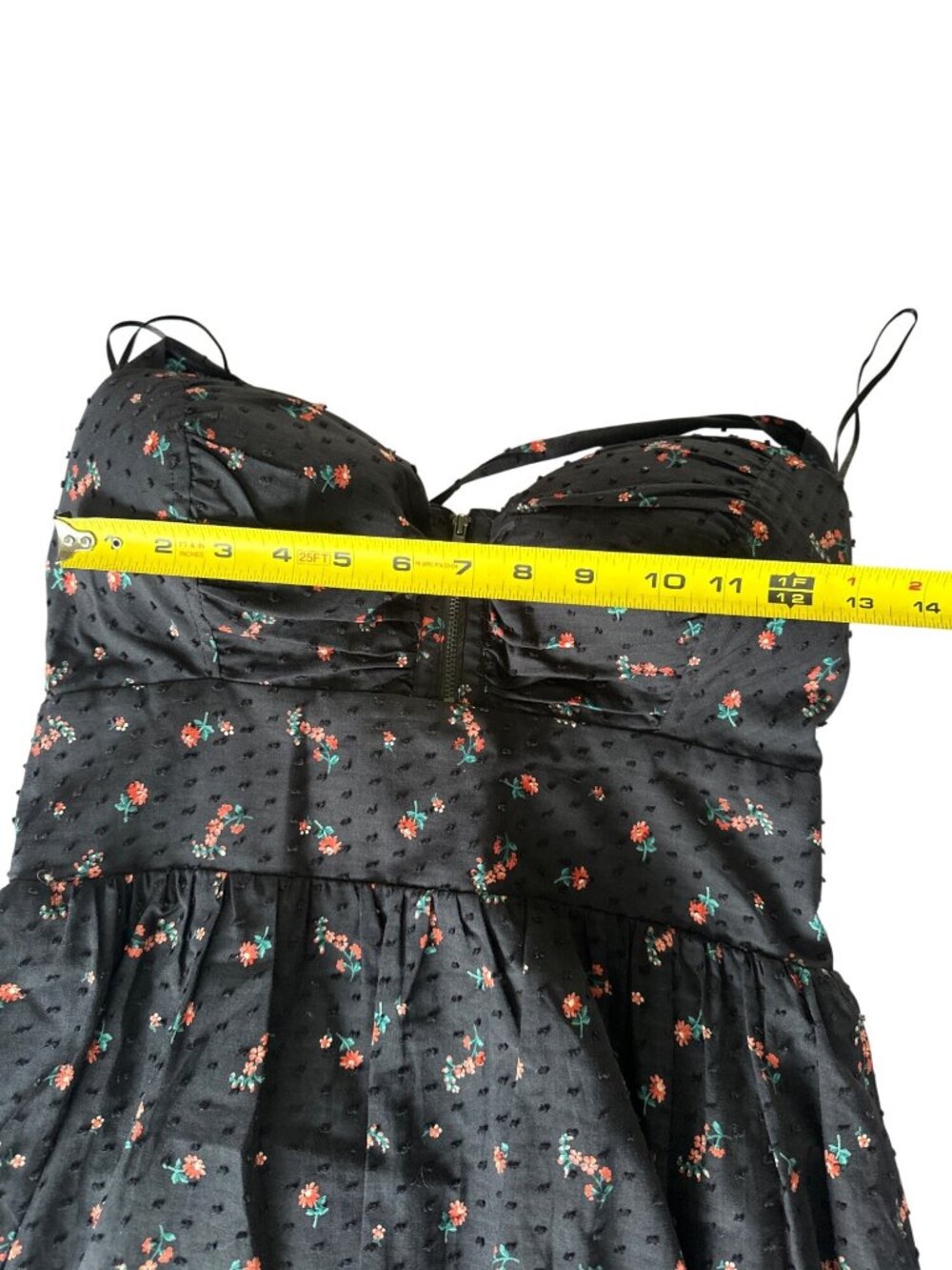 Guess Floral Halter Dress Black With Dotted Texture & Red Flowers Zip Back Size - Picture 9 of 11